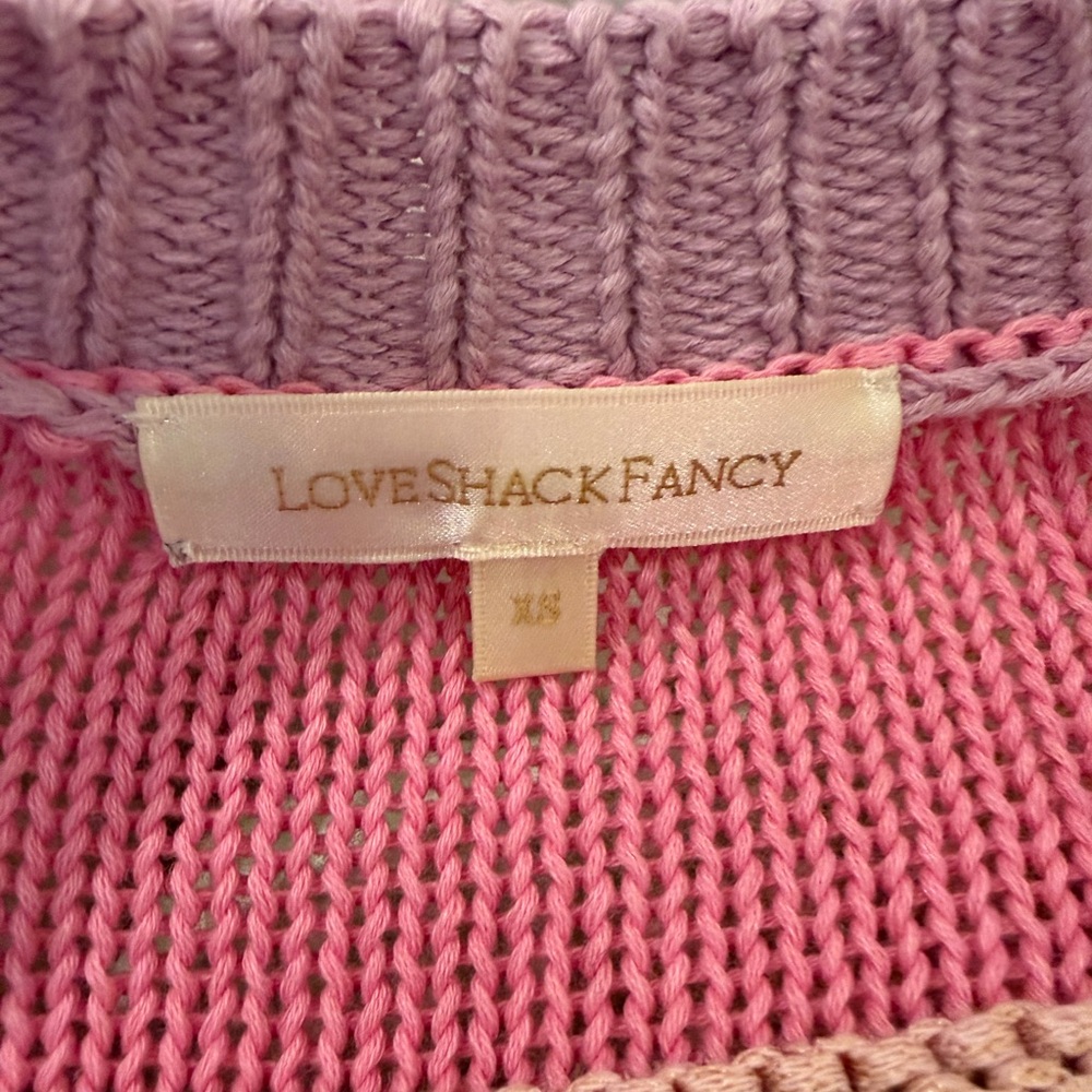 LoveShackFancy Pink Ribbed Crewneck Sweater